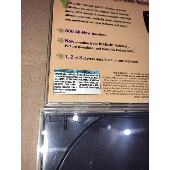 You Don't Know Jack Trivia Games Vol 1, 2 & 3. Windows 3.1 95 & 98 Mac OS 7.1 + - Picture 8 of 12